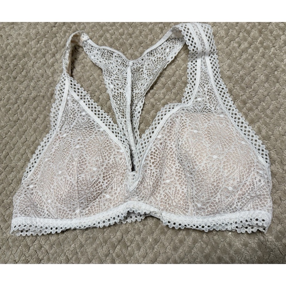 Victoria's Secret Medium M Wireless Demi Bra No-Wire Bralette Lace White Nude‎